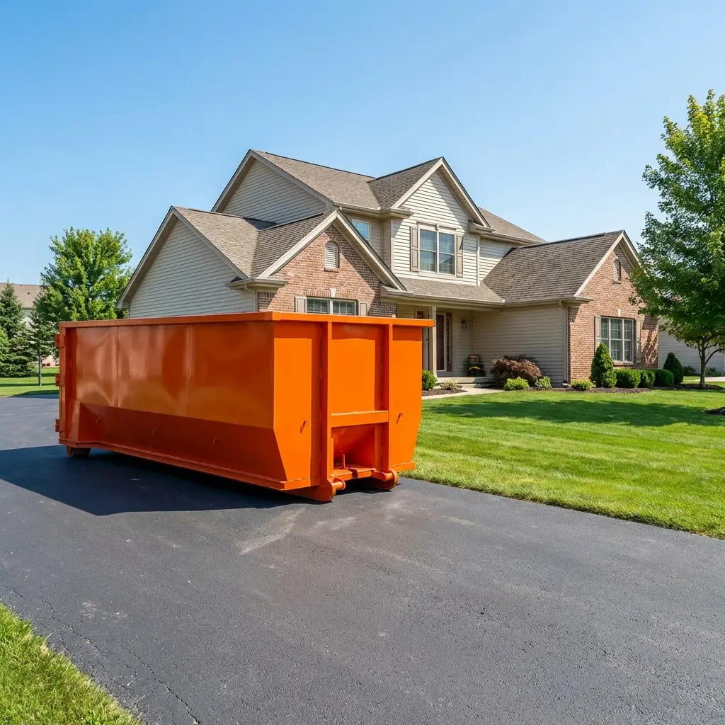 20 yard roll-off dumpster on residential driveway